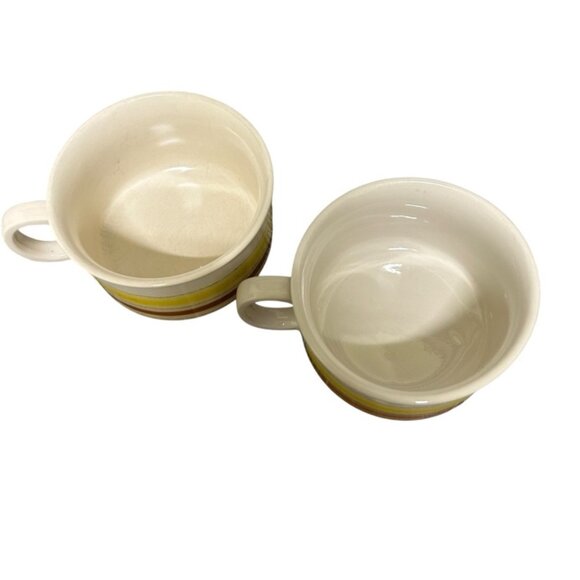 Vintage Striped Yellow and Tan Stoneware Soup Bowl Mug X 2 - Picture 5 of 6